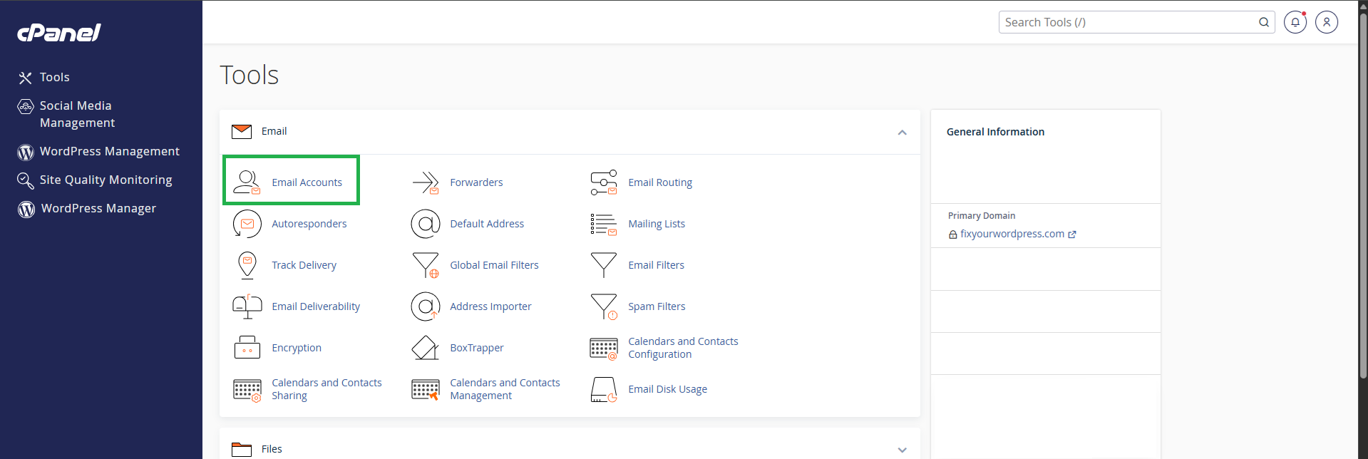 List of E Mail Accounts in cPanel