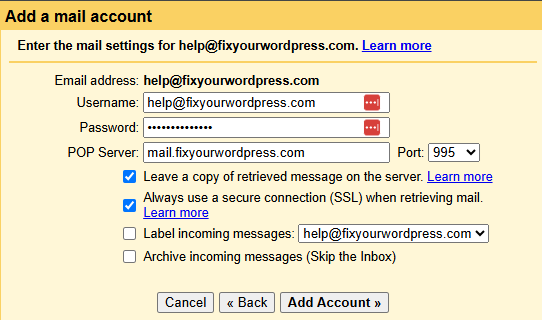 Enter Your E-Mail Settings