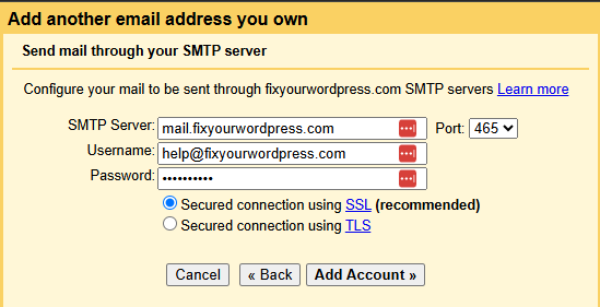 SMTP Account Info